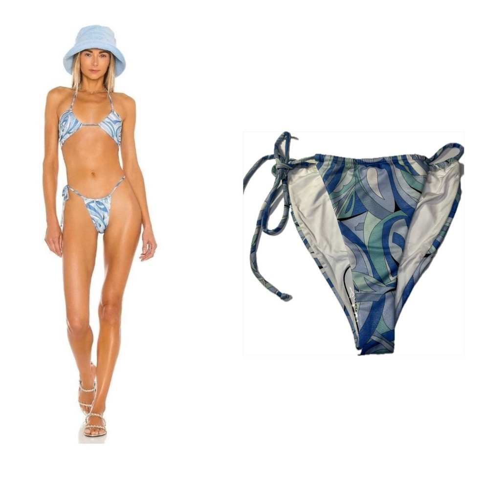 Monica Hansen Blue Abstract Tie Side Bikini Bottom Brazilian Swim NWT M